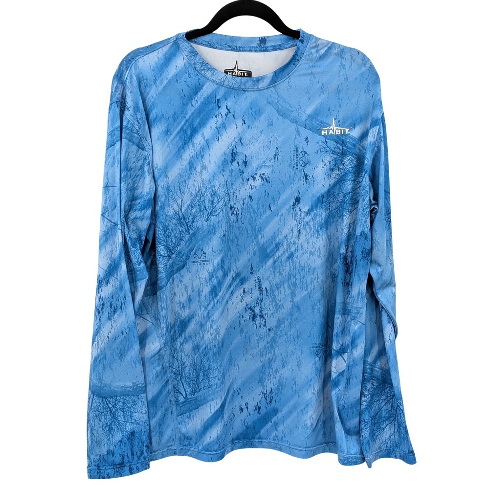 Habit Performance Shirt Blue Camo Long Sleeve UPF 40 Fishing Outdoor Size M‎